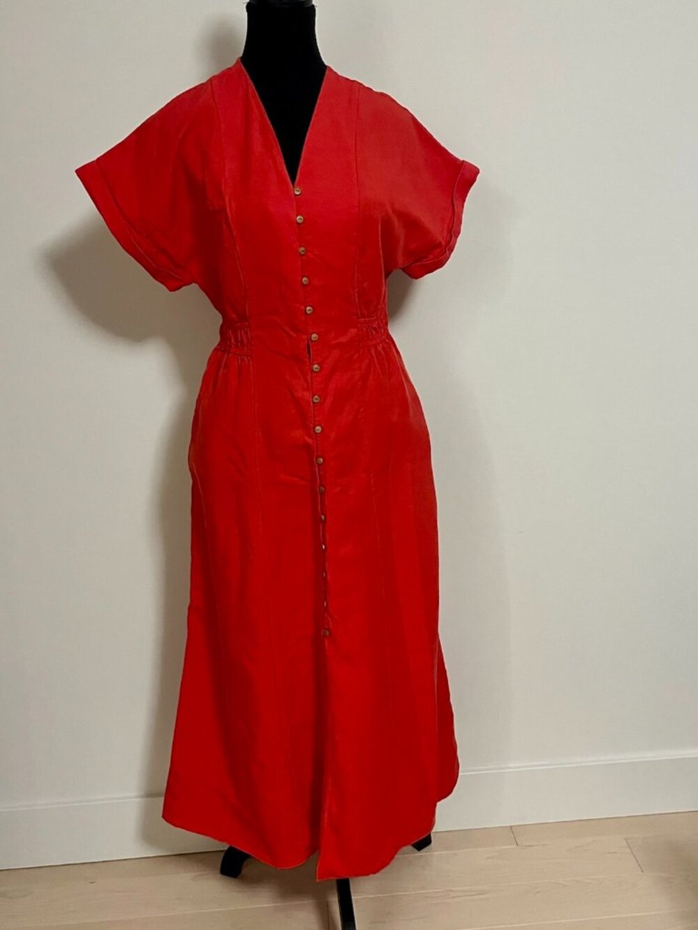 #123 Vintage 90's Ambra Linen Blend Red Short Sleeve Dress